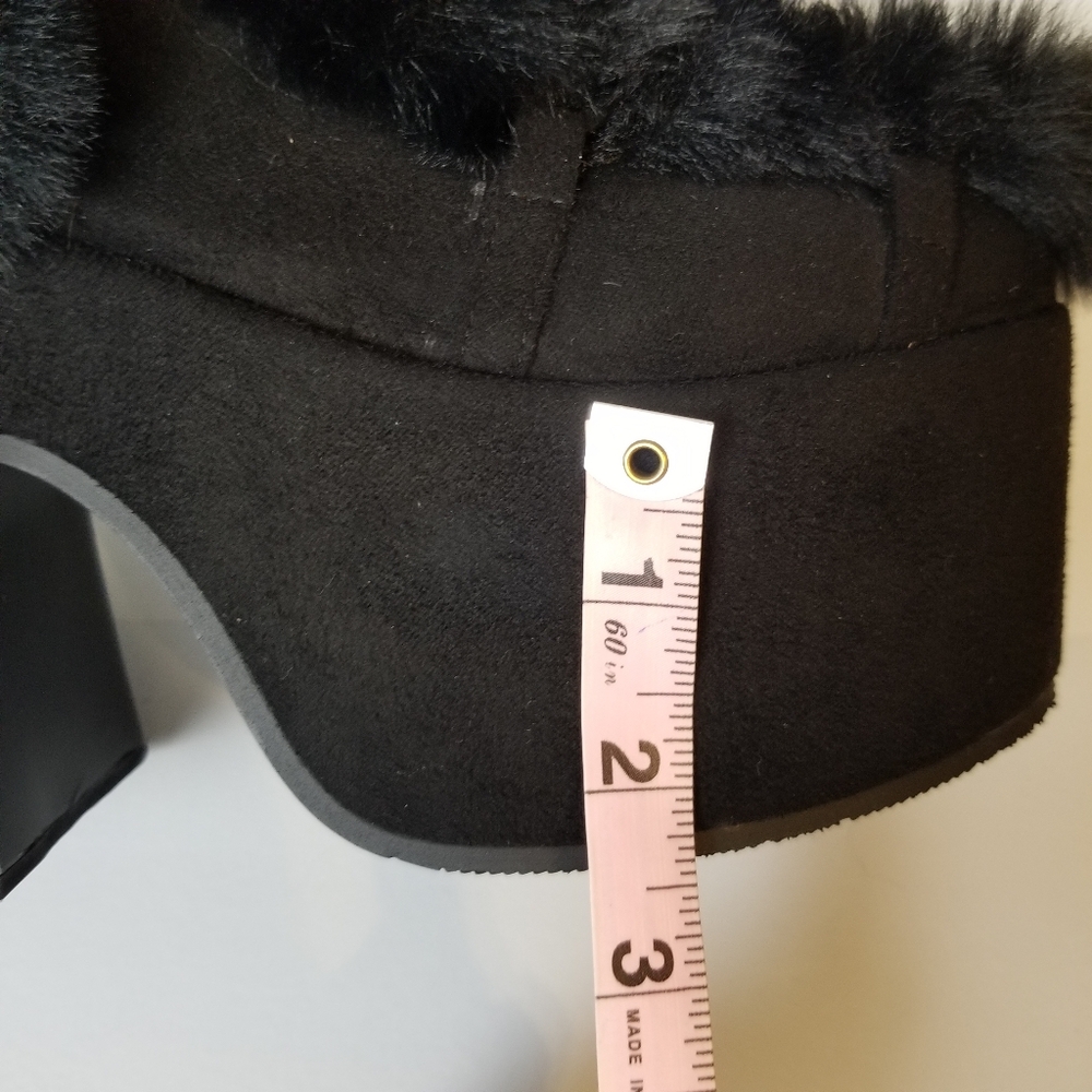 Black Winter Faux Fur Lace Front Side Zip Platform Heel Knee High Boot NWOT - Picture 11 of 12